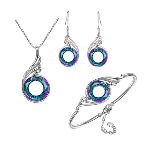 KBRPEY Conjunto Joyas Mujer Cristal Iridiscente Ala Ángel Collar Pendientes Pulsera Plata Brillante