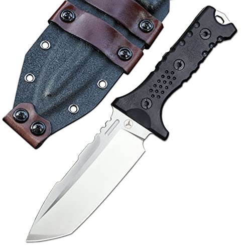 LENGREN Hippo 11Inches Sleipner Steel Full Tang Fixed Blade,Outdoor Camping Tactics Knife,Flax Handle with Kydex Sheath (Black+White)