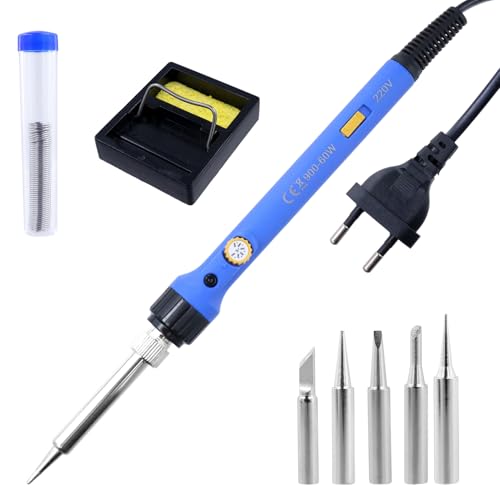 Juego de soldador de estaño de 60 W, temperatura ajustable 200 ~ 480 ℃ con encendido/apagado, 5 puntas de soldadura, kit de soldadura electrónica para reparación electrónica y bricolaje