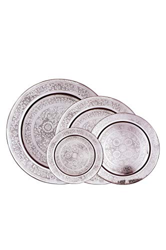 Orientalisches rundes Tablett aus Messing AFAF Silber 30cm groß | Marokkanisches Teetablett Silberfarbig | Orient… – Bild 7