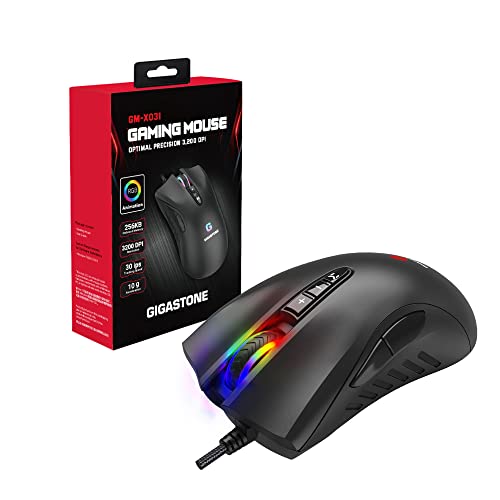 Gigastone Ratón para Juegos 3200 dpi Ratón Gaming con Cable con Retroiluminación RGB, 8 Botones Programables, 256 KB de Memoria Integrada Más Adecuado para Windows 7 y Versiones Posteriores