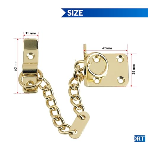 XFORT® Polished Brass Door Chain, Narrow Design Limiter, External & Internal Restrictor for Wooden & UPVC Doors