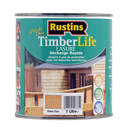 Rustins Timberlife - Lasure pour bois - extérieure - UV et 5 ANS Protection - Chêne clair- 12m²/L - 1 Litre (TLLO1000MD)