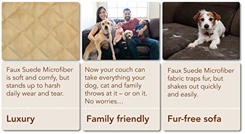 Floppy Ears Design Waterproof Faux Suede Microfiber Stay In Place Couch Protector Furniture Cover (Large Three Cushion Couch, Tan) #TOP3