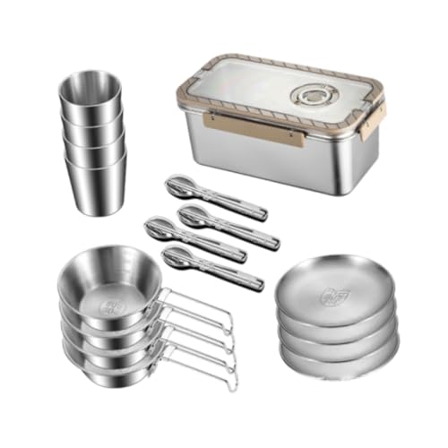 QSTDGVPW Outdoor Dining Set Messware Kit Plates Bowls Cups Utensils for Camping Activities, 4 Person