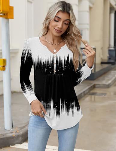 Image of Zeagoo Womens Long Sleeve Tops Fall V Neck Shirt Casual Pleated Tunic Top