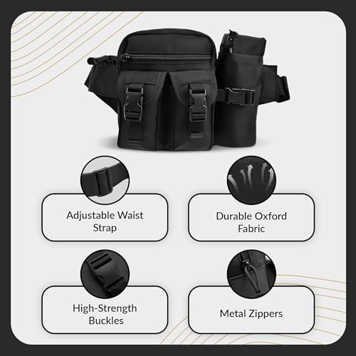 Image of CARRY TRIP Tactical Camping Waist Pack - Oxford Fabric Hip Belt Bag Pouch with Detachable Water Bottle Holder - Utility Sling Bag for Trekking, Cycling, Travel & Outdoor Use (Black)