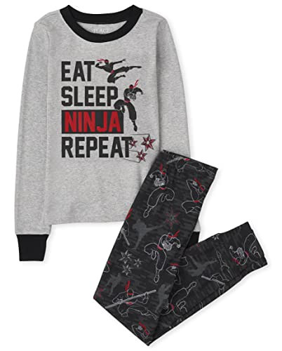 The Children's Place Single Boys Long Sleeve Snug Fit Cotton 2 Piece Pajamas, Ninja, 12