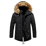 Dasongff Herren-Daunenjacke, mittellang, mit Fell, leicht und warm, Wintermantel, Militärjacke, Herren, mit Kapuze, Reißverschluss, winddicht, wasserdicht, lässig, Wanderjacke, Schwarz , XX-Large