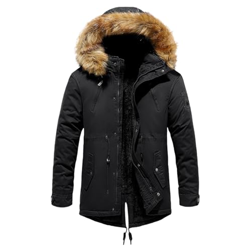 Veste d'hiver mi-longue pour homme style aviateur avec col en fourrure