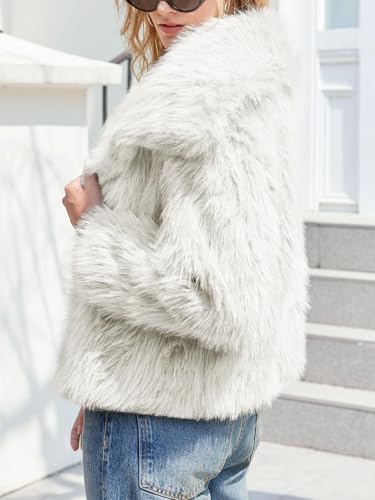 Tankaneo Womens Cropped Faux Fur Jackets Winter Long Sleeve Open Front Warm Shaggy Coats