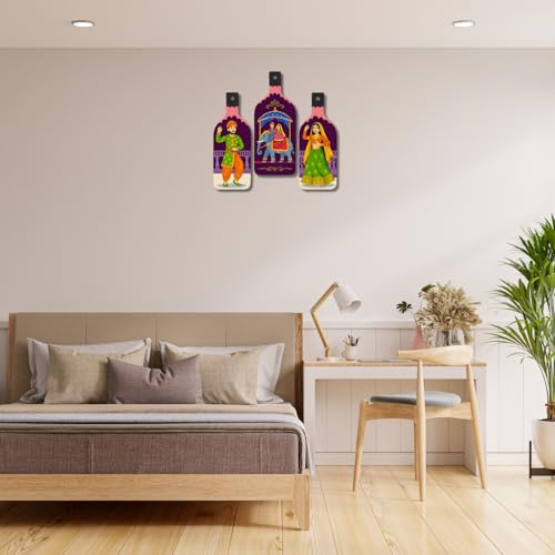 Image of GiftOday Rajasthani Puppet Dance Wooden Wall Hanging for Home & Kitchen Decor | Decoration Items for Livingroom | Modern Artwork Item for Office, Hallway | Decorative Mdf Wall Hanger (Set of 3)