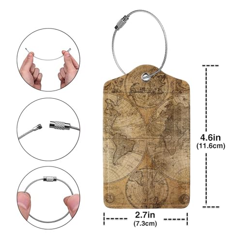 2 Pack Luggage Tags Nautical Old Map World Suitcase Leather Privacy Cover Id Label with Stainless Steel Loop for Women Men Travel2