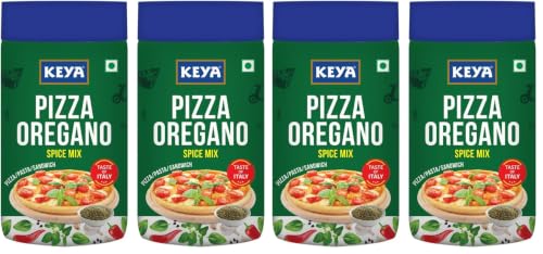 Image of Keya Italian Pizza Oregano | Pizza Oregano Spice Mix|Healthy Italian Seasoning|Multipurpose Seasoning| 100% Natural|Vegan| Zero Preservatives, Artifical Colours & Flavours |No MSG | Marinade Mix, Dip Mix, Sprinkler |Perfect for Pizza, Pasta, Garlic Bread, Sweet Corn, Makhana | 75g /80g | Pack of 4