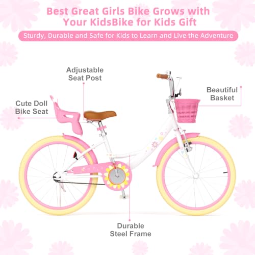 Image of Glaf Toddler Girls Bike for Age 2-9 Years 12 14 16 20 Inch | Kids Toddler Bike,Girls Bicycle,Doll Seat, Basket, Adjustable Seat, Bell,