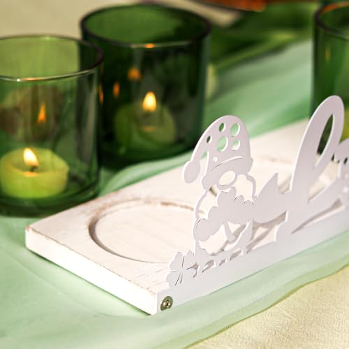SYFURNIX St Patricks Votive Candle Holder Set, Includes 4 Glass Tealight Holders & 1 Wooden Candle Tray, Green & White St. Patrick's Day Decorations for Table, Office & Indoor Decor by SYFURNIX - Image 5