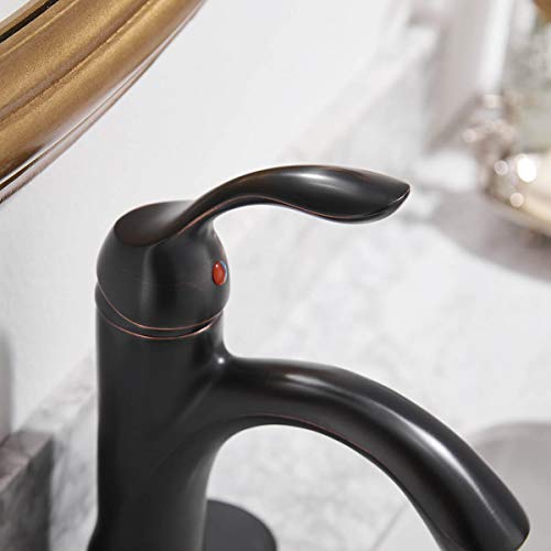 Homevacious Bathroom Sink Faucet Single Handle Oil Rubbed Bronze Bath Stream Lavatory Vanity One Hole Lever Basin Mixer Tap Deck Mount Low-Arc Long Spout Commercial Supply Hose Lead-Free #TOP4