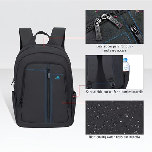 Image of RIVACASE Alpendorf 7560 Black Laptop Canvas Water Resistant Backpack 15.6 inch Inches