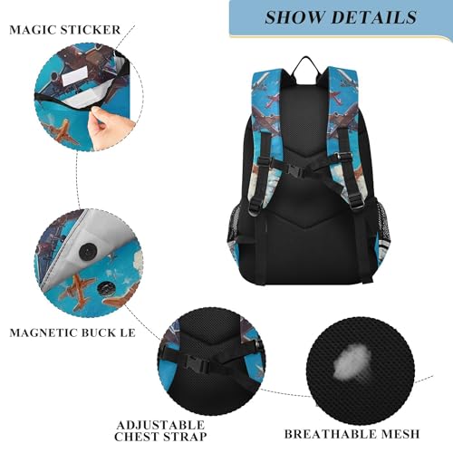 Airplanes in The Blue Sky Backpack Lightweight Bookbag Travel Backpack College School Laptop Bag with Reflective Stripes3