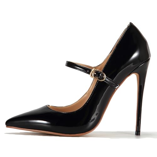 UP2STEP Women Solid Patent Pointed Toe Mary Jane Stiletto Heels Slip on Buckle Strap Shoes Wedding Pumps Dress Party2