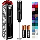 Zulay Kitchen Powerful Milk Frother AA Batteries Included – Ultra Fast Handheld Drink Mixer with Stainless Steel Whisk Stirrer for Coffee, Protein, Matcha & More, Frother Wand Electric Frothmate Black