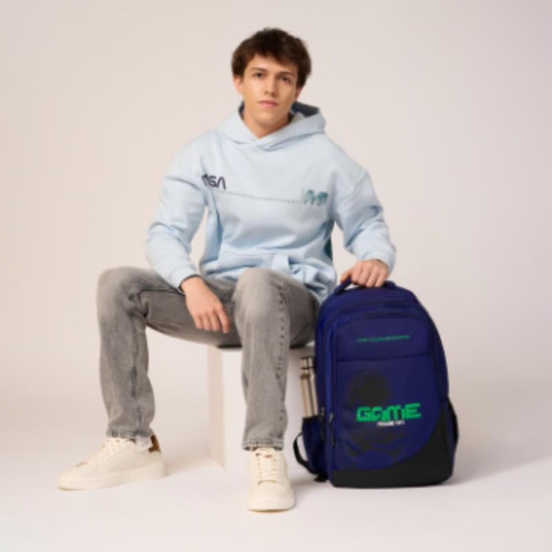 Image of United Colors of Benetton Backpack Falcon | Printed High School Bag With 3 CompartMen'sts, Airmesh Padding & 1-Year Warranty - 38L Capacity | Daypack For School Girls & Boys
