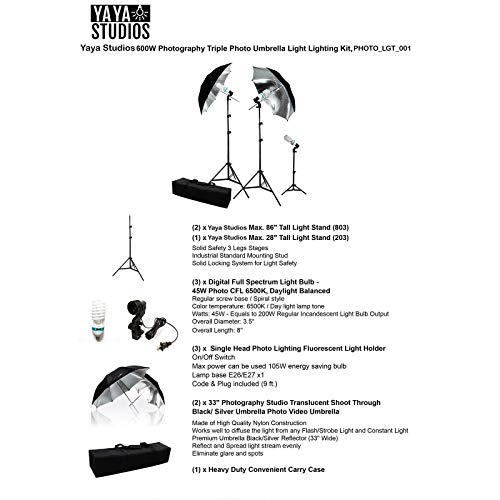 Image of Black Silver Photography Video Studio Umbrella Continuous Lighting Kit - Portarit Photo Shooting Production Equipment