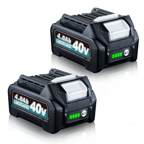2 Pack 4.0Ah Li-ion Battery Replacement for Makita 40V Battery BL4050 BL4040 BL4025 BL4020 BL4080F, Compatible with Makita 40V Cordless Power Tools with LED Charge Indicator