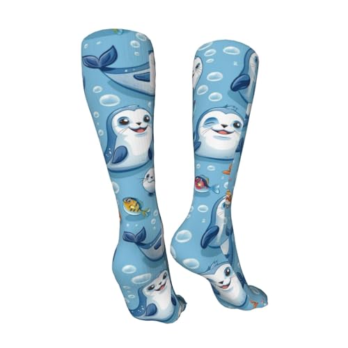 Cute Cartoon Compression Socks for Kids Boys Girls, Knee High Soccer Socks Long Tube Funny Gifts for Running Sports Travel 19.8in2