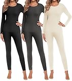 Ekouaer 3 Sets Thermal Underwear for Women Long Johns Long Sleeve Base Layer for Cold Weather Black/Grey/Beige S