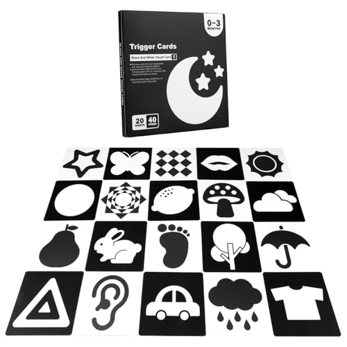 20 unidades cartões bebé estimulação visual, 40 páginas cartões pretos e brancos para bebés Flashcards cartão visual de alto contraste para 0-3 meses recém-jogo educativo aprender cores