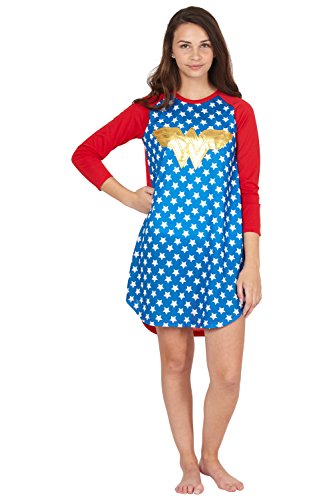 Wonder Woman DC Comics Logo Ragalan Pajama Nightgown, Blue, 18/20