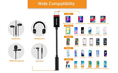 Cubilux USB C to 3.5mm Aux Adapter, Type C Headphone Dongle with Hi-Res DAC, Audio Converter for Samsung Note 20/10, S20, Xperia 5/1/ XZ3/ XZ2, OnePlus 8 7T, Razer Phone 2, HTC U20 U12 U11 and More - Thumbnail 3