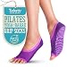 Tucketts Womens Pilates Socks, Toeless Yoga Non Slip Skid Grip Low Cut Socks for Barre, Studio, Bikram, Ballet, Dance - Ballerina Style (Grape/Orchid Duo)