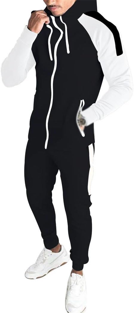 Men's 2 Piece Tracksuit Set Long Sleeve Hoodie Elastic Waist Pants Loose Fit Plus Size Sportswear for Fitness Jogging