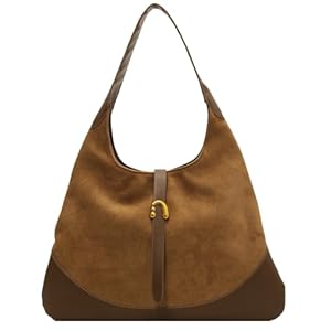 Handtasche Damen Wildleder Schultertasche Groß Hobo Tote Bag Tragbare Shopper Tasche Retro Damen-Henkeltaschen Casual Shoulder Bag Tasche Damen für Alltag, Reisen, Arbeit Rotbraun