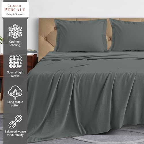Pizuna Cotton Percale Double Bed Sheet Set Dark Grey - Image 2