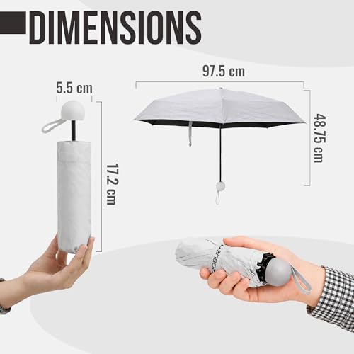 Image of Robustt Capsule Mini Foldable Travel Umbrella | Beige | UPF 50+ UV & Rain Protection | 3 Fold Compact | for Women, Men & Kids | Windproof, Waterproof, Pocket-Size with Storage Case