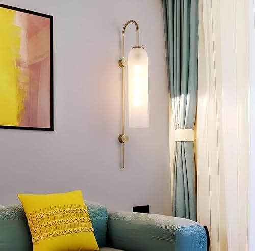 Image of Long Glass Wall Light with Modern Metal Design Gold Finish Light Fixture for Bedroom, Living Room, Home, Bar, Cafe, Hotel, Workspace with 30 cm Long Bulb (Frost White)