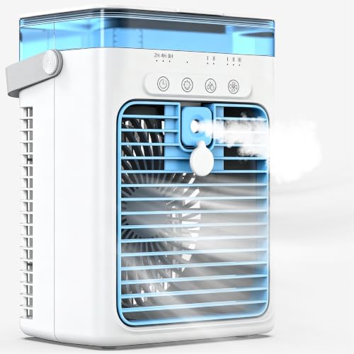 Portable Air Conditioners, Personal Evaporative Air Cooler, 3-Speed Small AC Fan, 8H Auto-off, Mini Air Conditioner, Cooling Fan for Car, Desktop, Camping, Bedroom, Office
