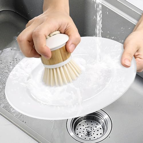 Image of Bamboo Scrub Wooden Dish Brush - Bamboo Dish Brush,Bamboo Scrubber for Dishes, Palm Brush Dish Scrubber for Cleaning Dishes, Kitchen Utensils etc.