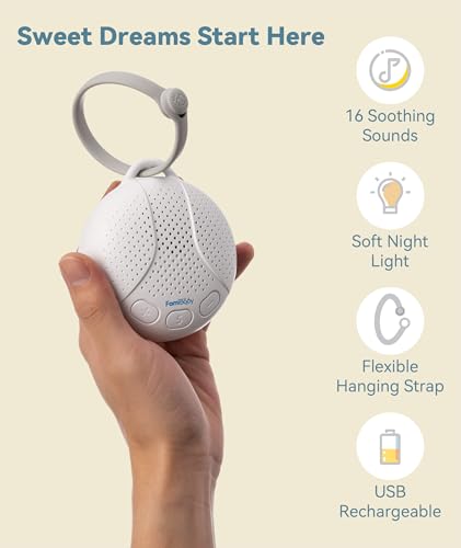 FamiBaby Portable Sound Machine for Baby - White Noise Machine with Night Light for Nursery | 16 Soothing Sounds | Shush | Travel | Registry Gift | Sleep Soother | Baby Shower