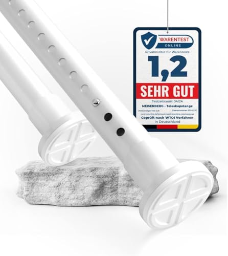 MEISENBERG Tringle Rideau Sans Percage, 210-260 cm, Blanc, Ø 32 mm, Barre de Douche Extensible pour Fenêtre, Salle de Bain, Terrasse et Cloison
