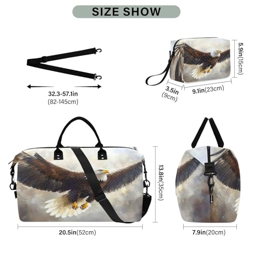 Bald Eagle Painting Travel Duffel Bag, Shoulder Weekender Overnight Bags - Large Gym Bag with Wet Pocket3