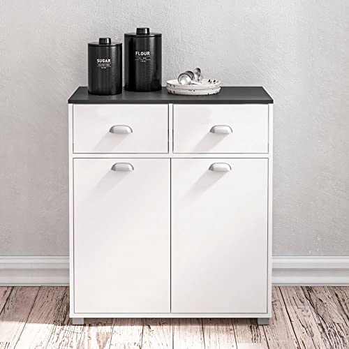 Miniatura 2 de Mobelcenter, Mueble Auxiliar De Cocina Bajo 2 Puertas 2 Cajones, Alacena De Cocina, Blanco Y Gris Grafito, Medidas: Ancho: 80 Cm X Fondo: 40 Cm X Alto: 90 Cm 1395