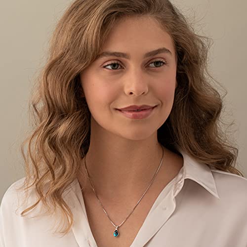 PEORA London Blue Topaz with Diamond Pendant for Women 14K White Gold, Natural Gemstone Teardrop Solitaire, Pear Shape, 10x7mm, 2 Carats total, December Birthstone Necklace, Gold Necklace2