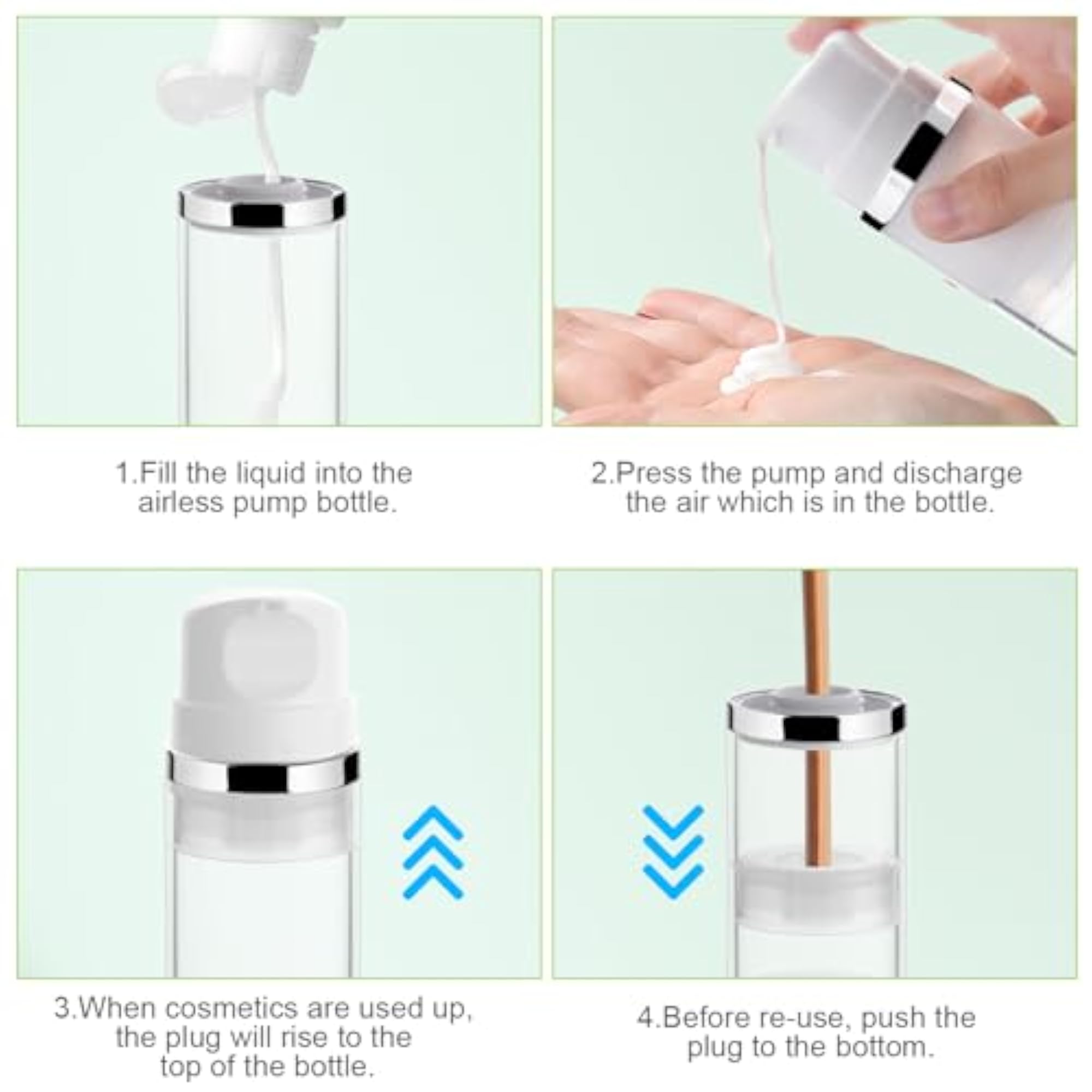 4 Pcs 50ml Airless Pump Jar Refillable Cosmetic Containers