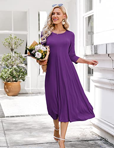 Hotouch Womens Solid Vintage Summer Shift Tunic Midi Dress Purple, Large #TOP2