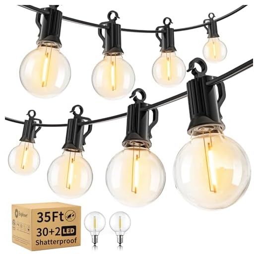 Brightown Outdoor String Lights - Waterproof Globe Patio Lights 30 Ft with 30 G40 Shatterproof LED Bulbs, Connectable Commercial Hanging Light for Backyard, Bistro, Porch, Cafe, Deck, Garden