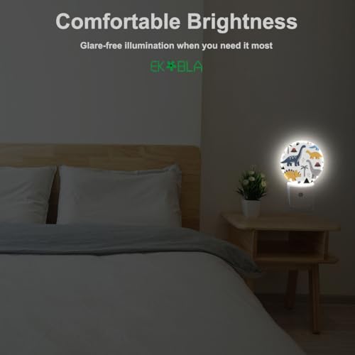 Image of EKOBLA Cartoon Dinosaur Night Light for Kids, Jurassic Dino Design Plug in with Dusk to Dawn Sensor, 0.5W Energy Saving Soft Warm Nightlight for Boys Bedroom Bathroom